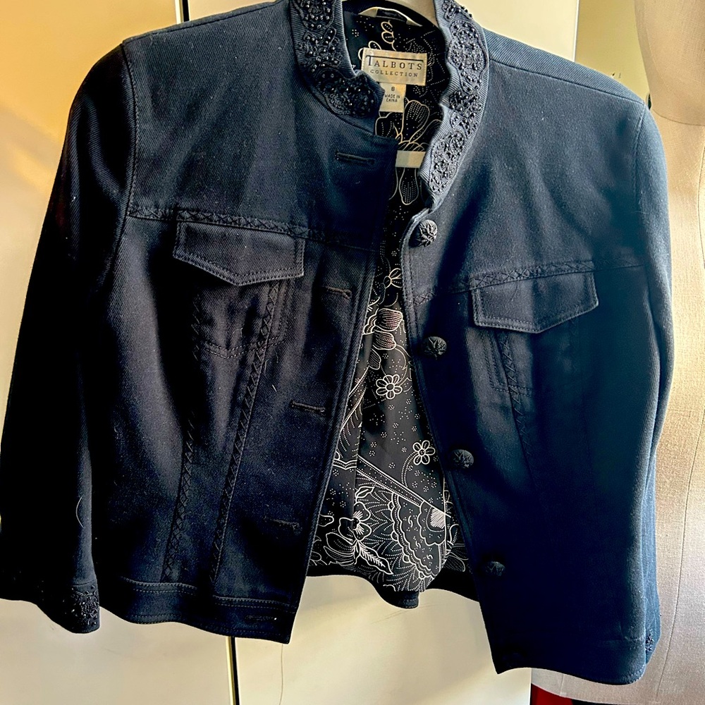 TALBOT COLLECTION BLACK JEAN JACKET SIZE 8